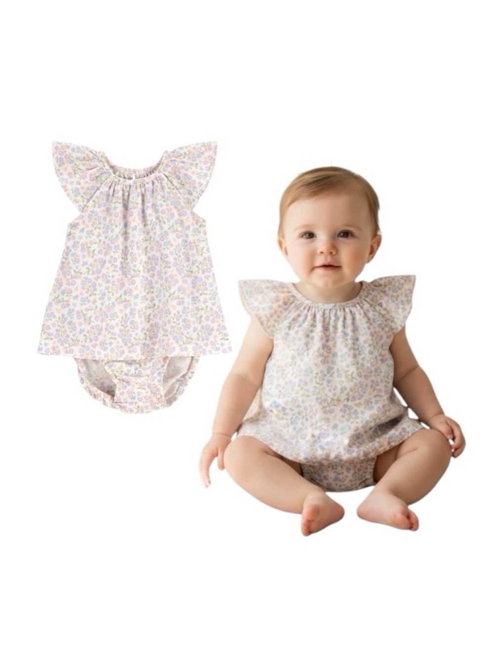 Carter's Pastel Floral Flutter Romper Dress Pink, Purple, Yellow - Picture 1 of 7